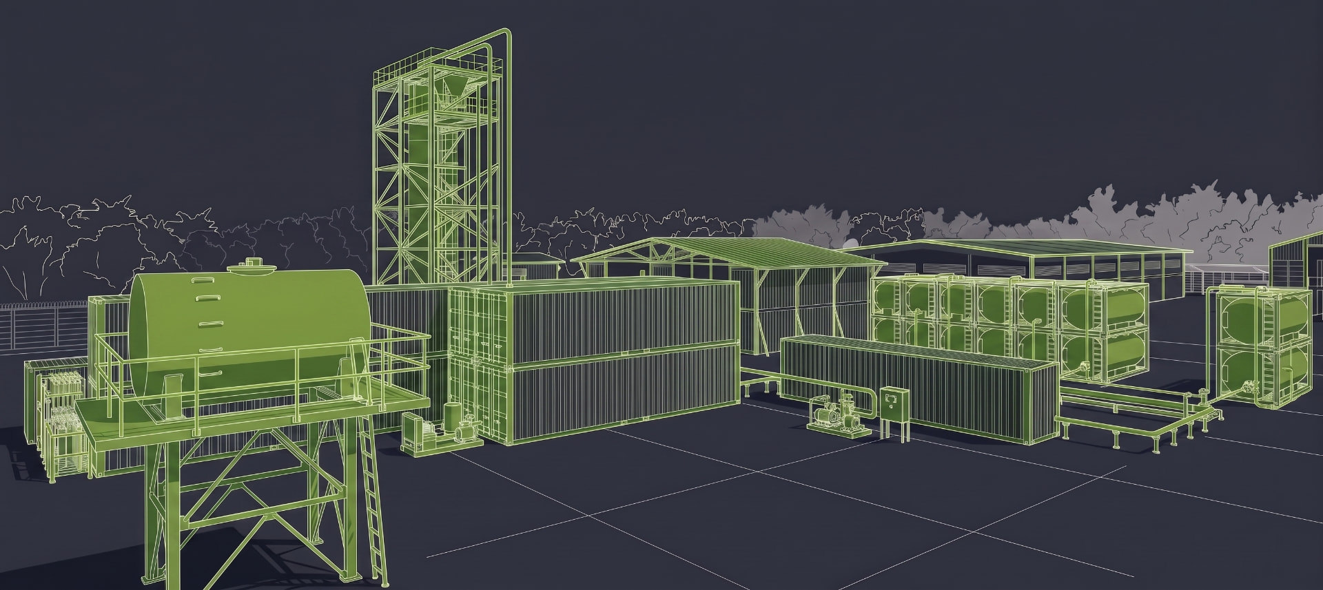 Modular waste-to-hydrogen reformer facility illustration